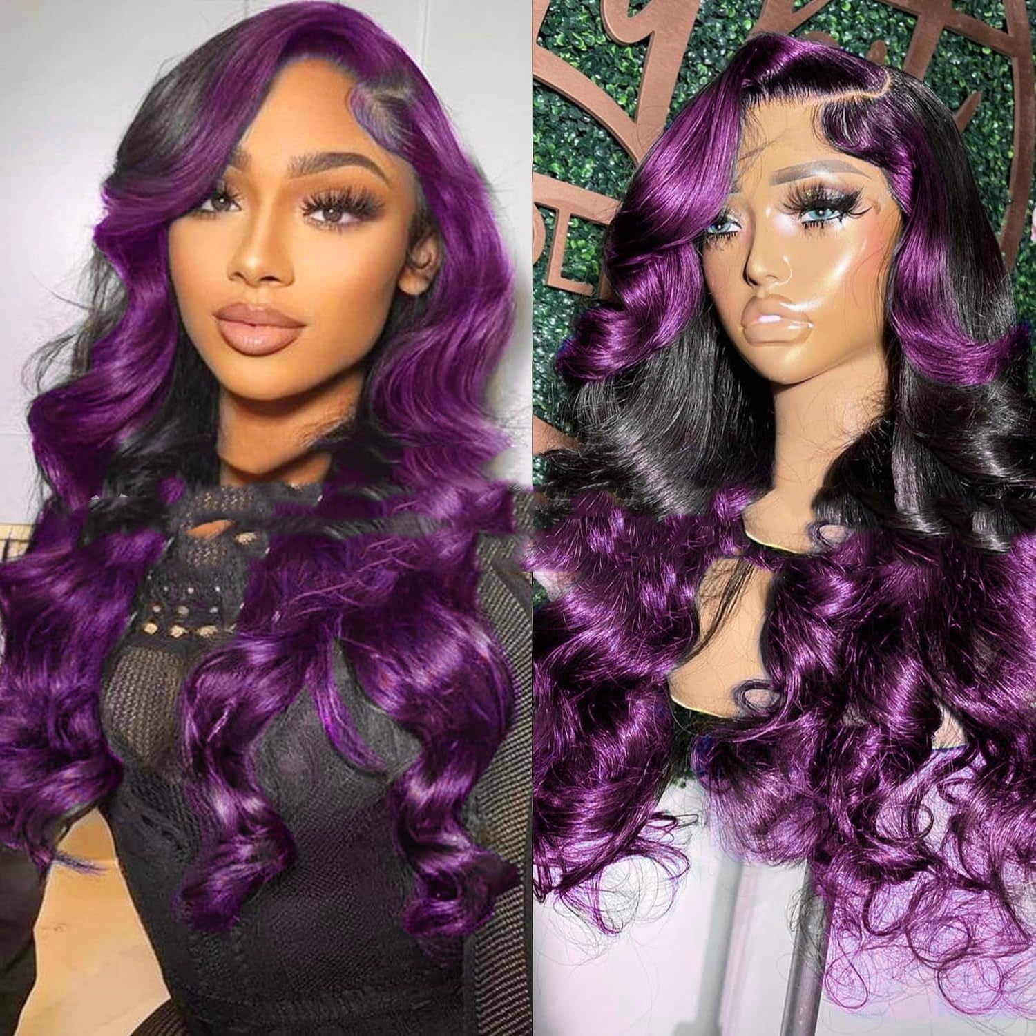 Gradient Purple Headgear Front Lace Real Human Hair
