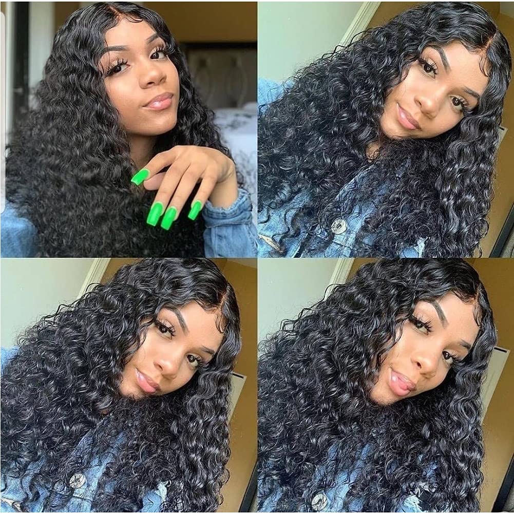 4x4 Lace Closure Human Hair Wig, Water Wave Wig Natural Color, 150 Percent Density