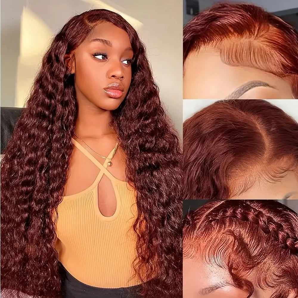 Reddish Brown Water Wave HD Lace Front Wig Human Hair